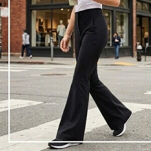 Athleta Stellar Flare Trouser Pants Womens 4 Black Stretch Zip Hem Athleisure